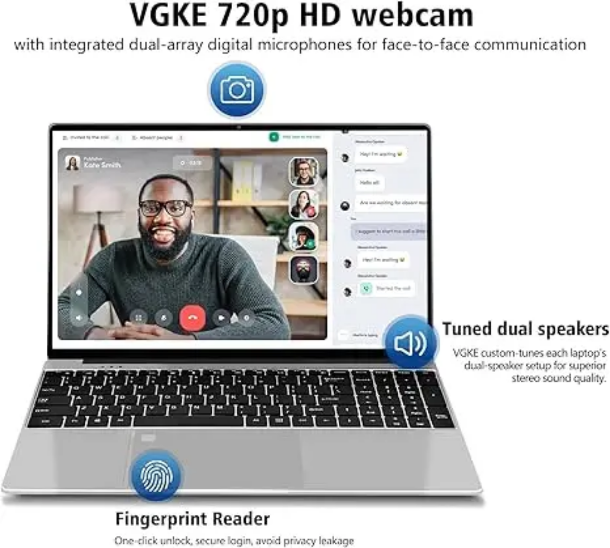 2025 Ultra-Thin 15.6" Laptop – Intel N5095, Fingerprint Unlock, Windows 10 | Student & Business Use