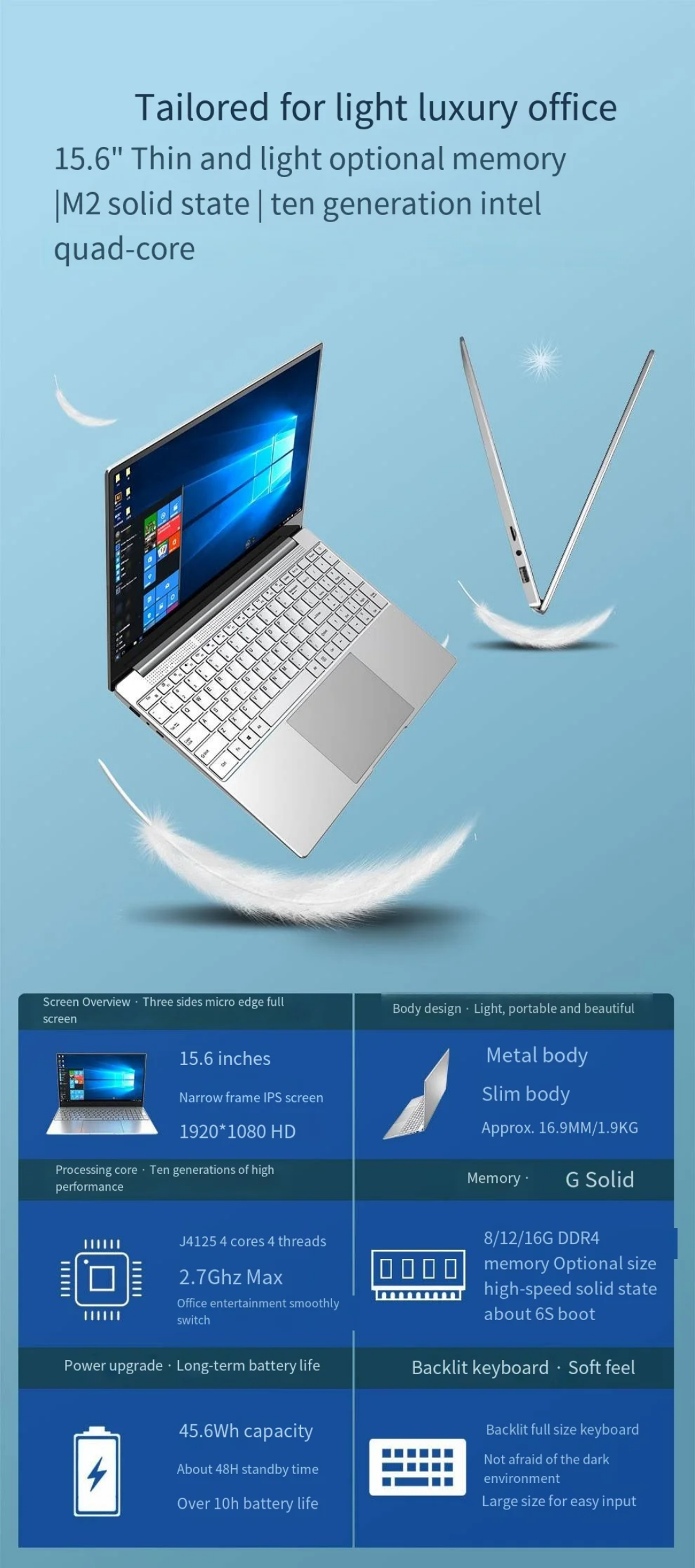 2025 Ultra-Thin 15.6" Laptop – Intel N5095, Fingerprint Unlock, Windows 10 | Student & Business Use