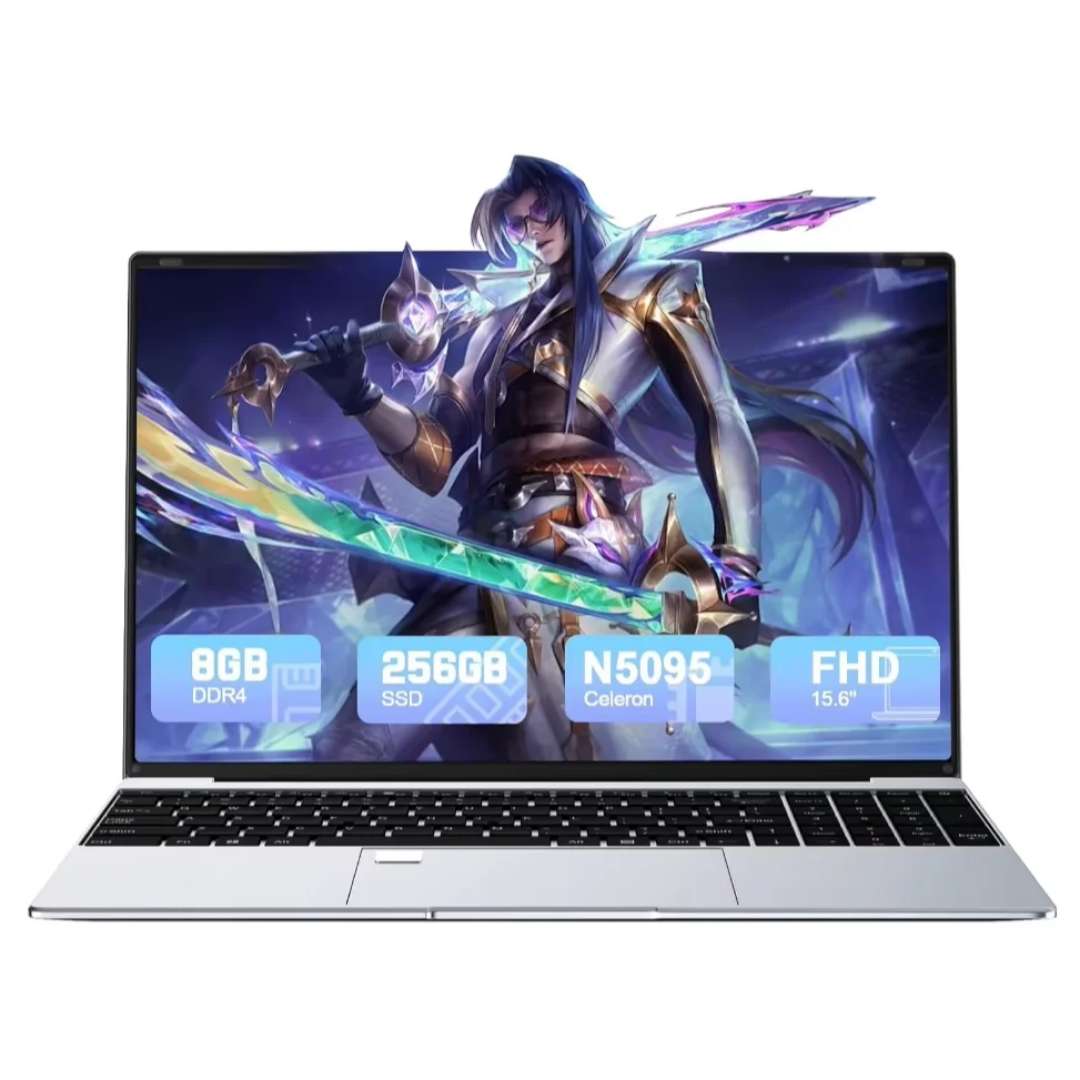 2025 Ultra-Thin 15.6" Laptop – Intel N5095, Fingerprint Unlock, Windows 10 | Student & Business Use