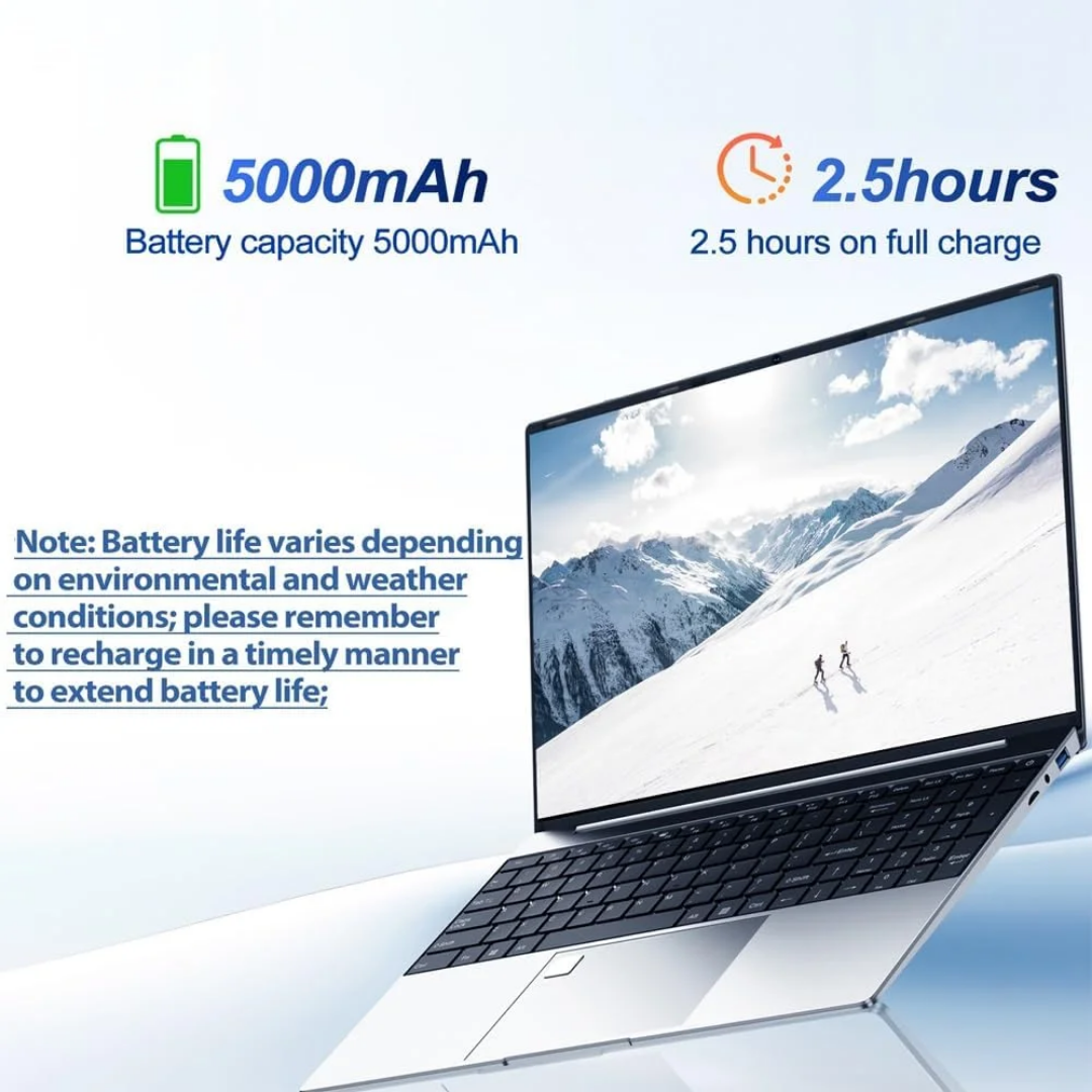 2025 Ultra-Thin 15.6" Laptop – Intel N5095, Fingerprint Unlock, Windows 10 | Student & Business Use