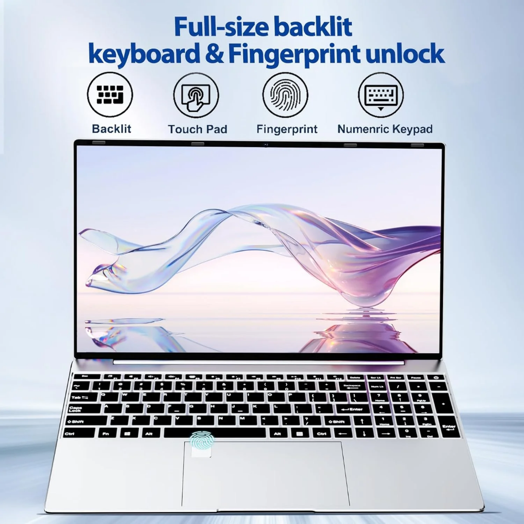 2025 Ultra-Thin 15.6" Laptop – Intel N5095, Fingerprint Unlock, Windows 10 | Student & Business Use