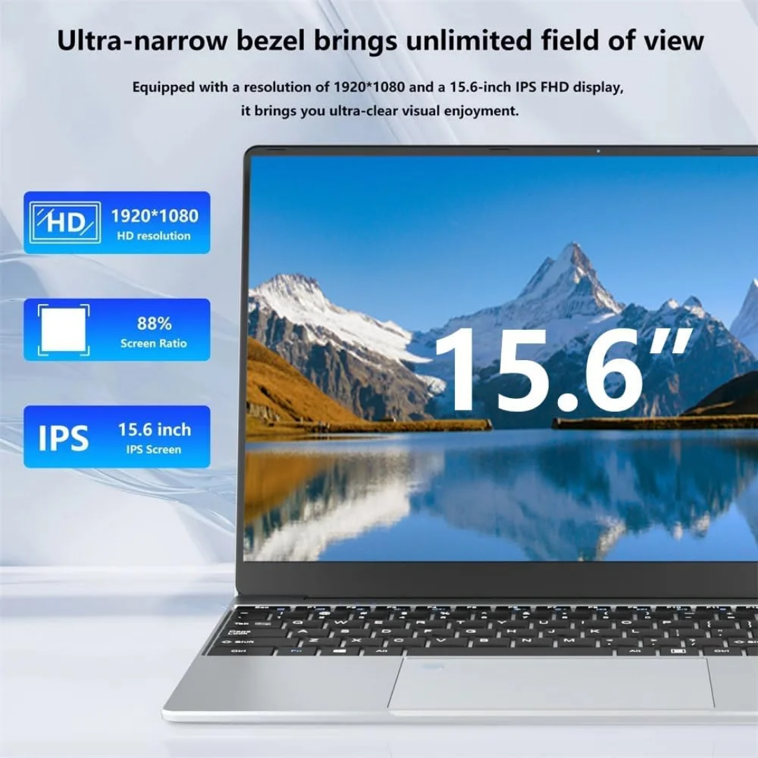 2025 Ultra-Thin 15.6" Laptop – Intel N5095, Fingerprint Unlock, Windows 10 | Student & Business Use