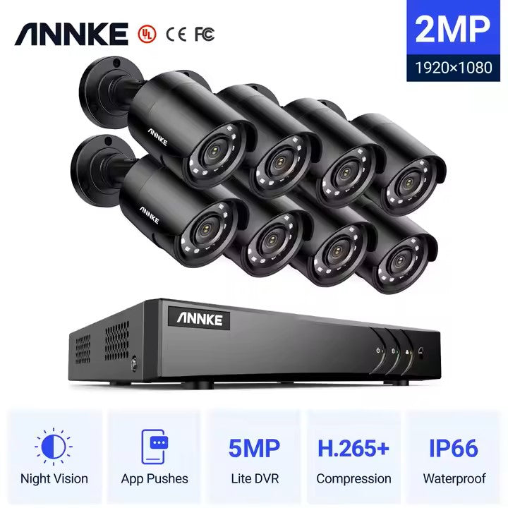 ANNKE 8CH 5MP DVR Security System – 4× 1080P HD TVI Bullet Cameras with Smart IR Night Vision