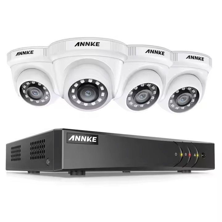 ANNKE 8CH 5MP DVR Security System – 4× 1080p 2MP TVI Cameras, H.265+ 5-in-1 Surveillance Kit