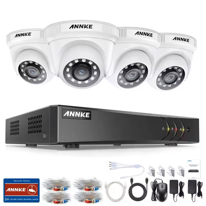 ANNKE 8CH 5MP DVR Security System – 4× 1080p 2MP TVI Cameras, H.265+ 5-in-1 Surveillance Kit