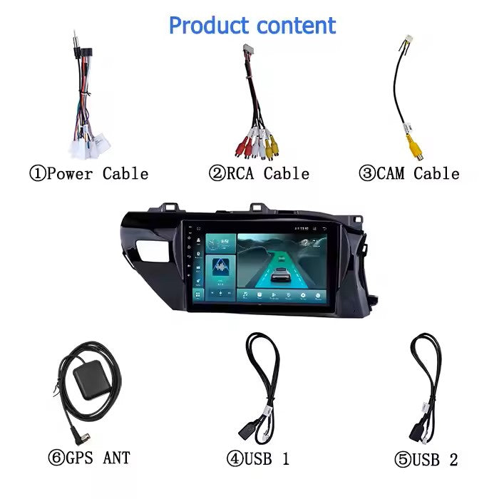 9" Android Car Radio Multimedia Player for Toyota Hilux RHD 2016ā2018 | 4-Core, 2+32GB, Bluetooth 5.4, DVD, GPS
