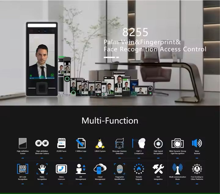 Smart Face Recognition Access Control & Time Attendance System – WiFi, TCP/IP, Optional 4G, Fingerprint, Night Vision & Intercom