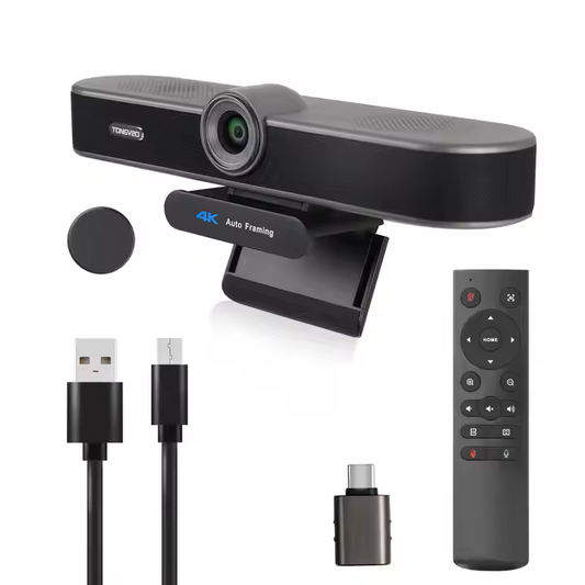 4K AI Auto-Framing Webcam – USB Plug & Play with ePTZ, 4x Digital Zoom & IR Remote (2024)