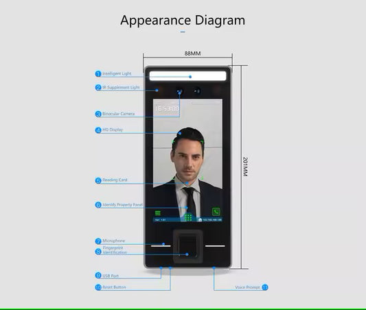 Smart Face Recognition Access Control & Time Attendance System – WiFi, TCP/IP, Optional 4G, Fingerprint, Night Vision & Intercom
