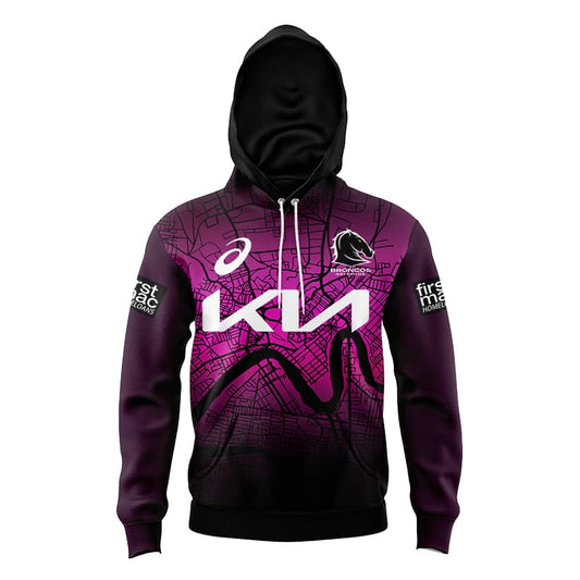 Brisbane Broncos Gradient Street Map Hoodie - Purple & Black