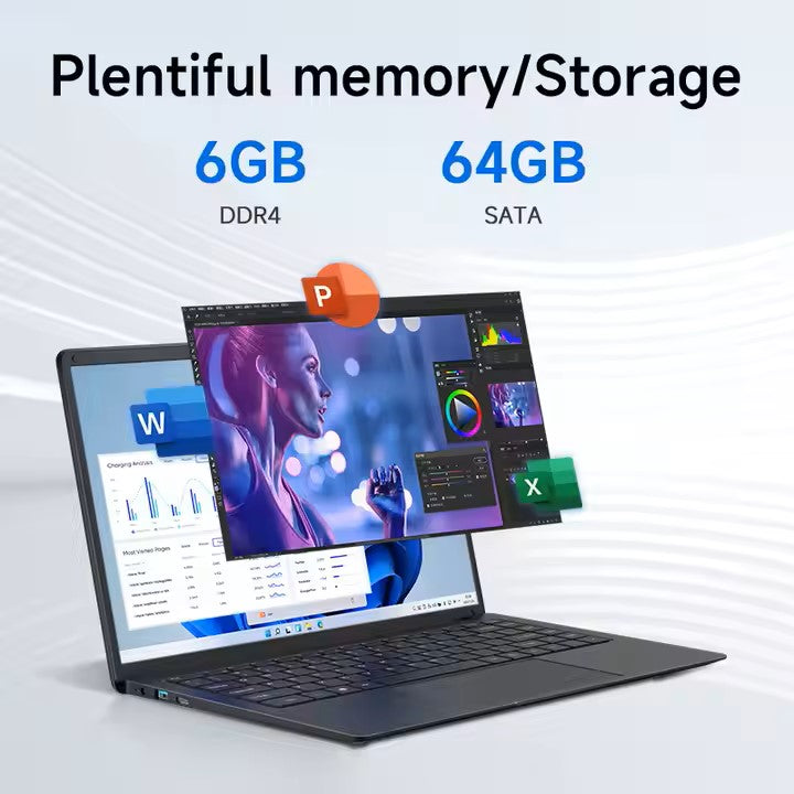 14" Student Laptop – 6GB RAM, 64GB SSD, Intel N3350 | Portable Notebook